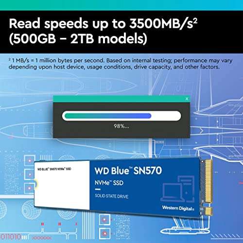 WD Blue SN570 2TB High-Performance M.2 PCIe NVMe SSD, with up to 3500MB/s read speed