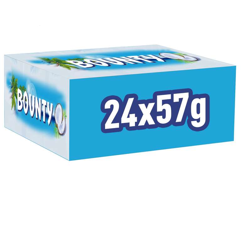 Bounty Coconut & Milk Chocolate Box, Bulk Chocolate Bars, Duo, 24 x 57g