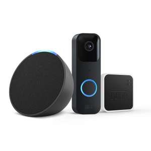 Blink Video Doorbell, Black + Sync Module 2, Works with Alexa + Introducing Echo Pop | Charcoal