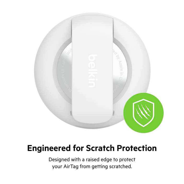 Belkin AirTag Case with Clip, Secure Holder Protective Cover Key Chain, Key Ring for Apple AirTag with Scratch Resistance Accessory – White