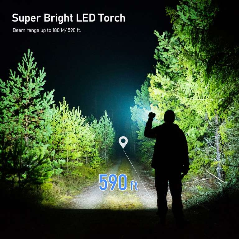 Blukar Rechargeable 2000Lu LED Torch, Adjustable Focus, 4 Lighting Modes, Waterproof, Brown | Black £7.64 Sold By Flying-Store FBA