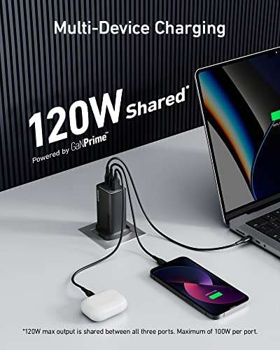Anker 120W GaN Charger, PPS 3-Port Fast Compact Wall Charger. Sold by AnkerDirect UK FBA