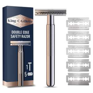King C. Gillette Double Edge Safety Razor for Men, 5 Platinum Coated Double Edge Razor Blades, Gifts for Men
