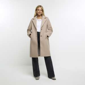 River Island Womens Longline Coat Brown Roll Sleeve with code + free delivery @ Riverisland Outlet