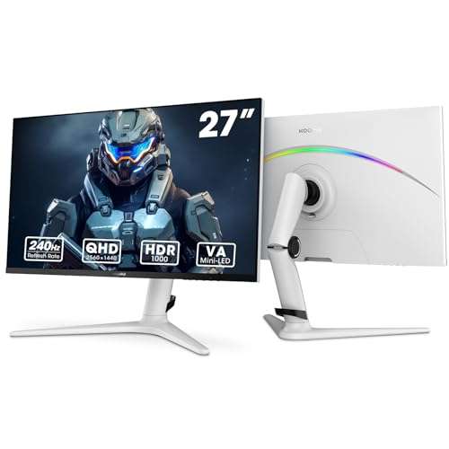 KOORUI 27 Inch Gaming Monitor VA mini-LED QHD (2560 x 1440), 240 Hz, HDR  1000 in White