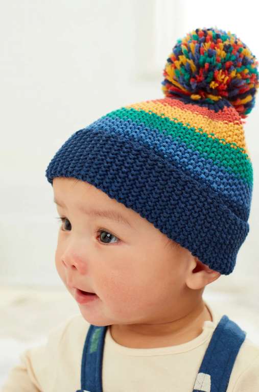 Rainbow Blue Baby Knitted Pom Hat (3 Sizes 0mths-1yrs) Free C&C