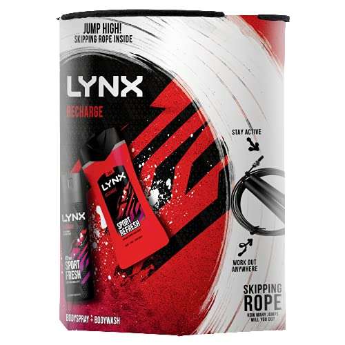 Lynx Recharge Sport Fresh Duo - Shower Gel and Body Spray with Gym Skipping Rope Set for Men 3 Piece - £5.92 @ Amazon
