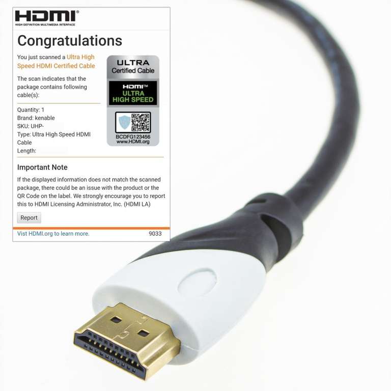 Certified Ultra High Speed 48Gbps HDMI 2.1 (4K 120HZ / 8K 60Hz) Cable - 1M £3.36 Delivered with code @ Kenable