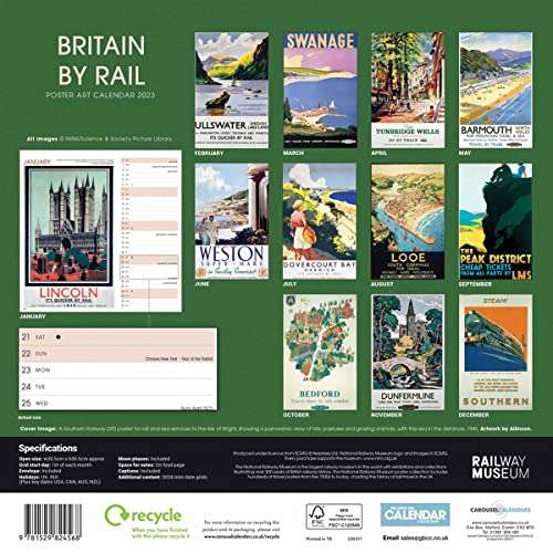 Britain By Rail National Railway Museum nostalgic poster Square Wall Calendar 2023 £2.74 @ Amazon