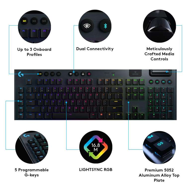 Logitech G915 LIGHTSPEED Wireless Mechanical Gaming Keyboard with low profile GL-Tactile key switches, LIGHTSYNC RGB, Ultra thin design