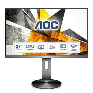 AOC U2790PQU monitor - 27" 4K IPS UHD 3840x2160, 60hz, 350nits, 5ms, HDMI, DP, USB, Height Adjust, USB Hub, Speakers, Frameless