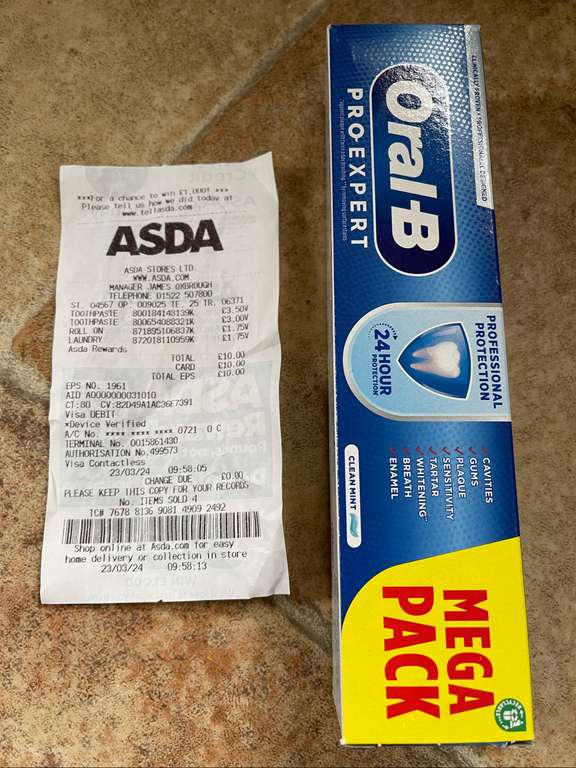 Oral-B Pro-Expert Toothpaste/Asda £3.50 instore North Hykeham + £3.50 back in Asda Rewards