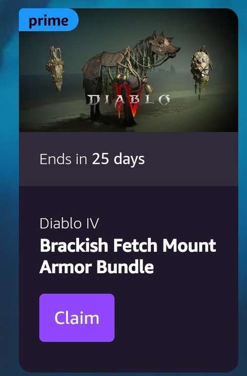 Diablo IV Brackish Fetch Mount Armor Bundle Included @ Amazon Prime Gaming