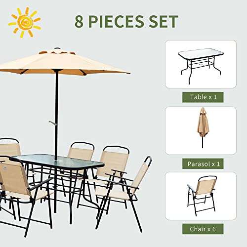 Outsunny 8 Pieces Dining Set - Parasol, table and 6 chairs £203.99 sold and FB MHSTAR @ Amazon