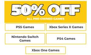 50% off all pre-owned games. e.g.Two Point Campus - Enrolment Edition PS5 £2.49 (more in description)