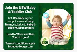 Join The Baby&Toddler Club & Get 10% Back On All baby items,Incl nappies,toiletries,food+On selected clothing lines In Your Cashpot In June