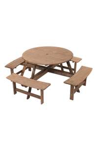 8-Person Round Wood Picnic Table and Bench Set - Sold & Delivered by Living and Home
