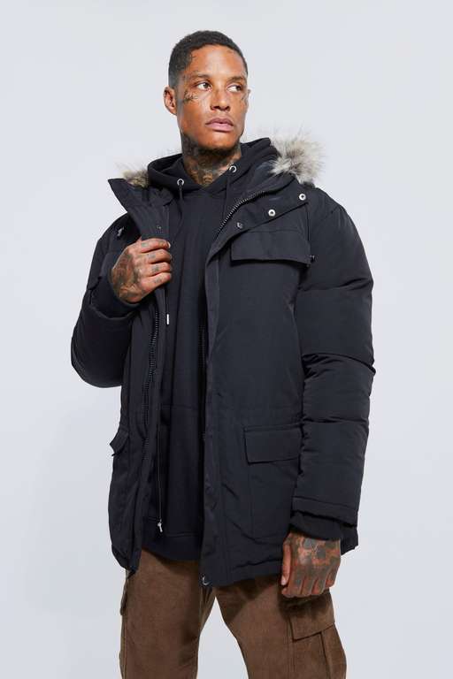 Men’s Faux Fur Hooded Artic Parka £35 + £1 delivery with code @ BoohooMAN