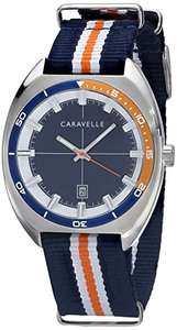 Caravelle 43B166 Orange / Navy 40mm Quartz Watch Mineral Crystal 50M WR Nato Strap - Sold By Amazon US