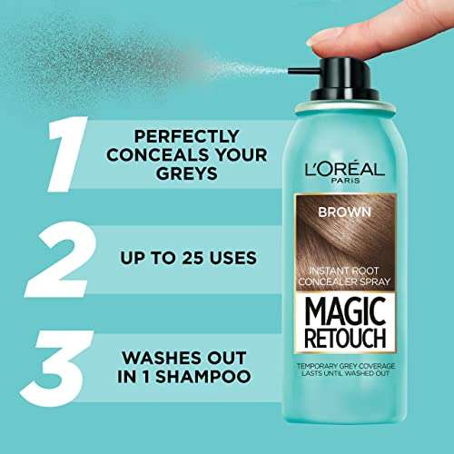L'Oréal Magic Retouch Instant Root Concealer Spray, Ideal for Touching Up Grey Root Regrowth, 75ml, Colour: Brown £4.75 S&S