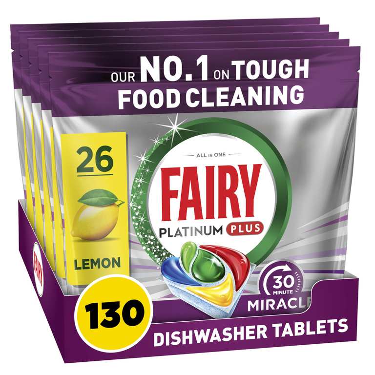 Fairy 30 Minute Miracle Platinum Plus Dishwasher Tablets, 130 Capsules