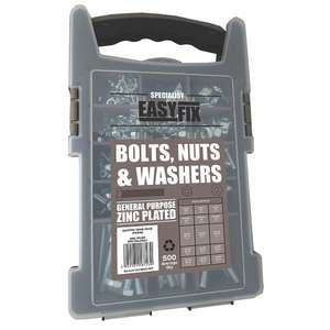 EASYFIX BRIGHT ZINC-PLATED MIXED BOLTS, NUTS & WASHERS PACK 500 PIECE SET £17.19 + Free click and collect @ Screwfix