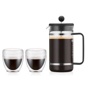 SAN Beaker French Press coffee maker, 8 cup, 1.0 l, and 2 x Pavina Outdoor 0,25L mugs