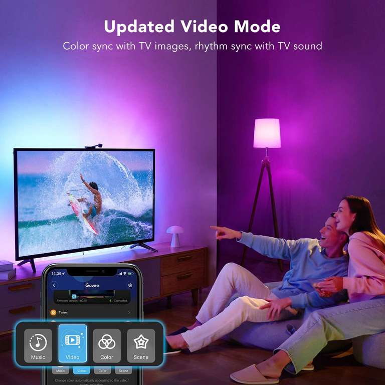 Govee WiFi LED TV Backlights with Camera, DreamView T1 Smart RGBIC TV Light for 75-85in TV, using code