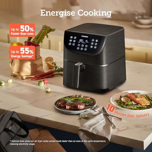 COSORI Air Fryer 5.5L Capacity,Oil Free, Energy and Time Saver with 11 Presets with 100 Recipes Cookbook, Non-Stick, 1700-Watt