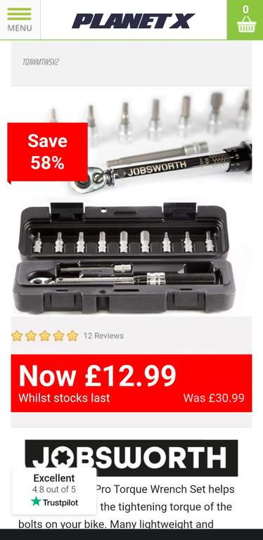 Jobsworth Torque wrench £12.99 + £3.99 Delivery @ Planet X