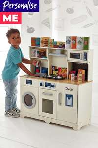 Personalised wooden cream modern toy kitchen with 25 box food accessories - £30 + £4.99 delivery @ Studio