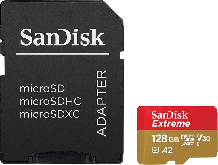 SanDisk 128GB Extreme microSDXC card for Action Cams and Drones + SD adapter + RescuePRO Deluxe, up to 190 MB/s, with A2 App Performance