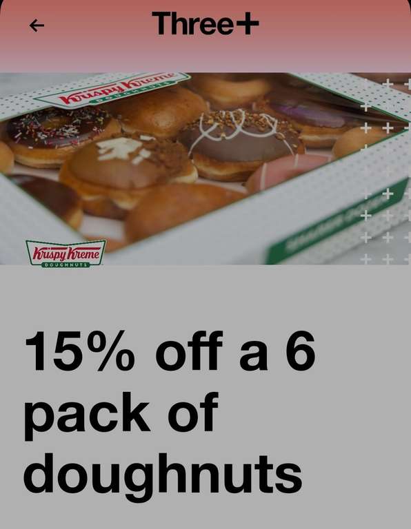 15% Discount Krispy Kreme Doughnuts (6 pack) Via Three+ Rewards Site/App