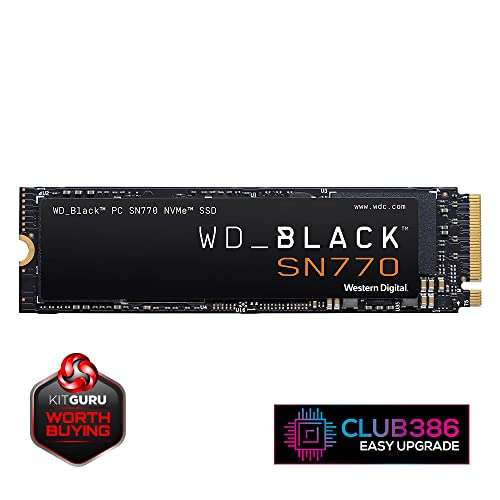 WD_BLACK 1TB SN770 M.2 2280 PCIe Gen4 NVMe Gaming SSD up to 5150 MB/s read speed £65.99 @ Amazon