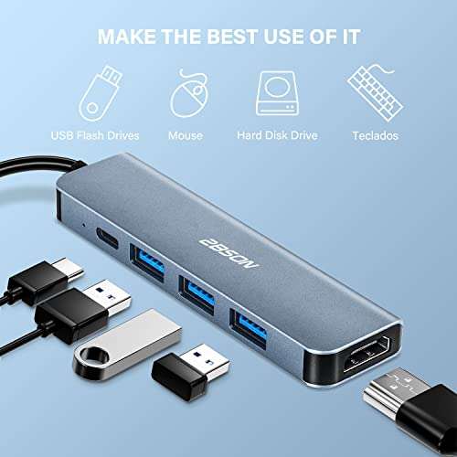 USB C Hub, USB C Adapter 5 in 1 with Power Delivery 100W, 4K HDMI, Docking Station £10.39 @ Amazon