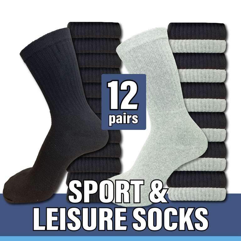 Mens Sport Socks 12 Pairs Size 6-12 - Sold By factoryclearanceonlineuk