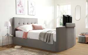 Langham King Size TV Bed, Grey Classic Velvet, Light Grey Classic Linen-Weave Fabric or Oatmeal Classic Linen-Weave Fabric