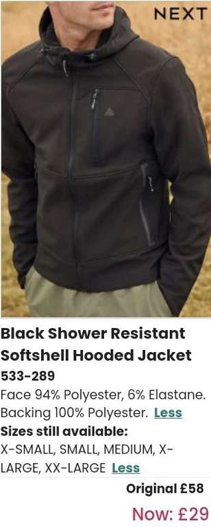 Next Shower Resistant Softshell Hooded Jacket - £29 Free Click & Collect @ Next