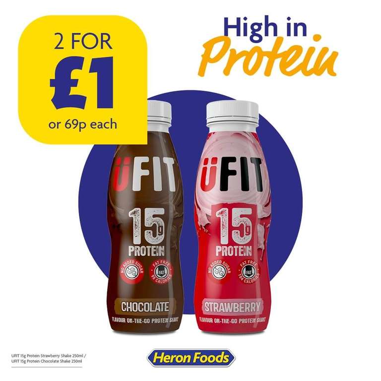 UFit Protein Shakes Strawberry/Chocolate 250ml - 2 For £1