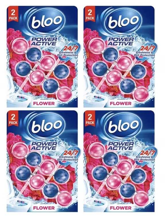 4 x Bloo Power Active Toilet Rim Block Fresh Flowers Pack of 2 Rimblocks (8 Blocks Total) - £4.08 / £3.74 S&S