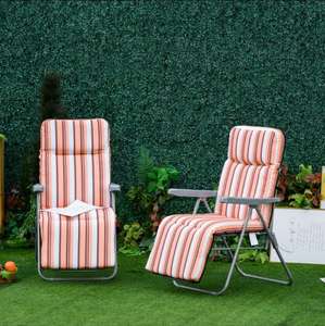 Outsunny Set of 2 Garden Sun Lounger Outdoor Reclining Cushioned Seat Foldable Adjustable Recliner - Orange and White