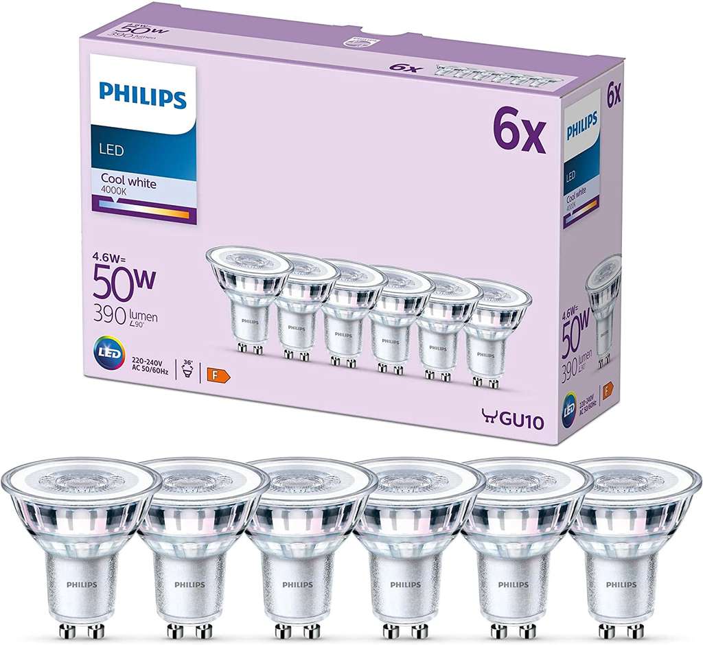 Philips LED Spot Bulb 6 Pack [Cool White 4000K - GU10] 4.6W - £4.49 @ | hotukdeals