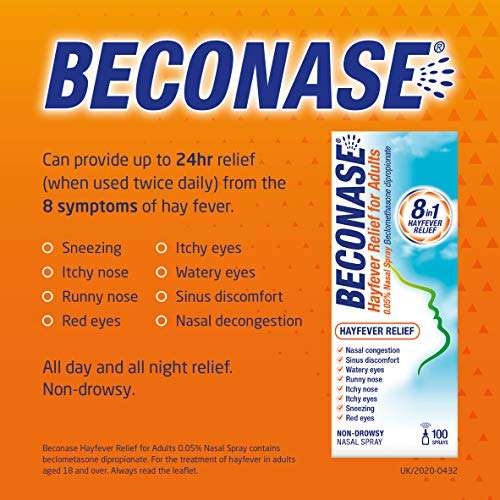 Beconase Hayfever Relief Nasal Spray 8-in-1 Effective Relief for Allergy Symptoms 100 Sprays: £4 (£3.60/£3.40 Subscribe & Save) @ Amazon