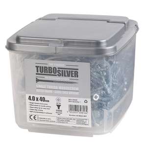 Turbo Silver PZ Double-Countersunk Multipurpose Screws 4 x 40mm 1000 Pack £16.99 + Free click and collect @ Screwfix