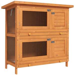 PawHut - 2 Tier Wooden Guinea Pig Hutch Double Decker Pet Cage with Sliding Tray Opening Top - (Using Code)