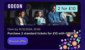 Odeon Tickets 2 For £10 Octoplus Reward Members Valid Monday-Thursdays (+£2 Booking fee for online bookings)
