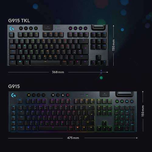 Logitech G915 LIGHTSPEED TKL Tenkeyless Wireless Mechanical Gaming Keyboard with low profile GL-Tactile key switches