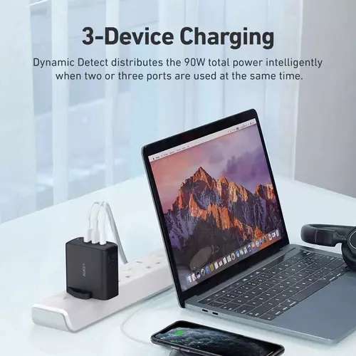 AUKEY PA-B6S Omnia 90W USB-C 3-Port GaN MacBook Pro Charger - Black -£30 @ MyMemory