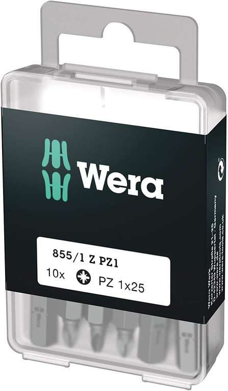 Wera 05072403001 Pozidriv Extra-Tough Bits 855/1 Z PZ1 x 25 mm, Pack of 10 - £6.44 @ Amazon