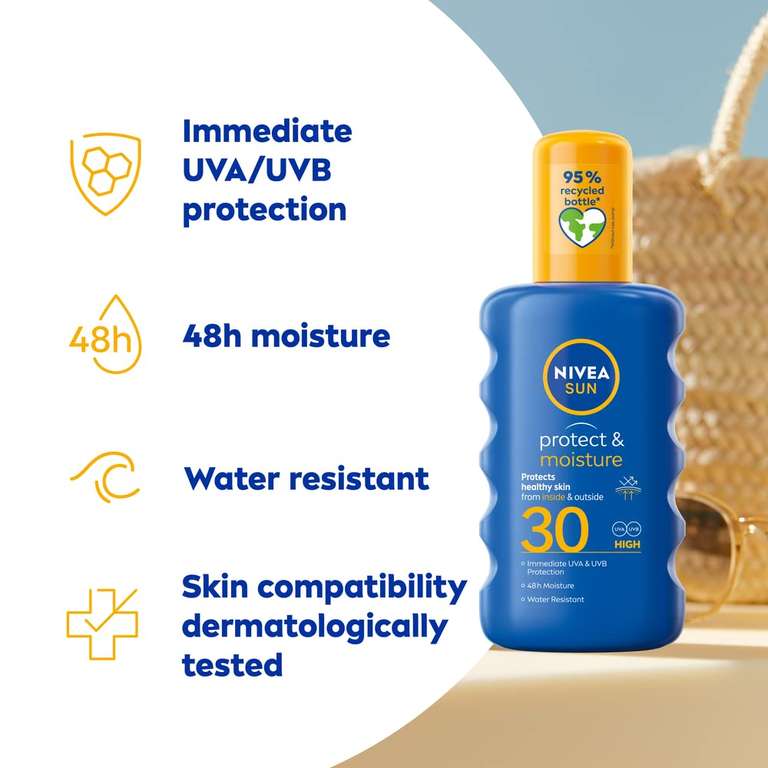 NIVEA Sun Protect & Moisture Sun Spray SPF 30 (200 ml) - w/Voucher, £3.76 / £3.45 w/ S&S & Voucher
